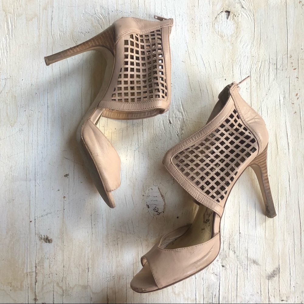Tan nude open toe heels